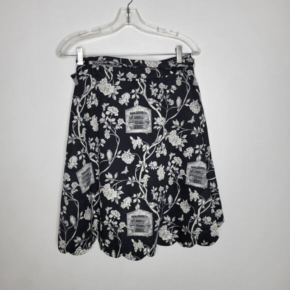 Talbots Printed A-Line Skirt Printed Floral Bird Cage Black Scalloped Women 8P - Picture 6 of 9